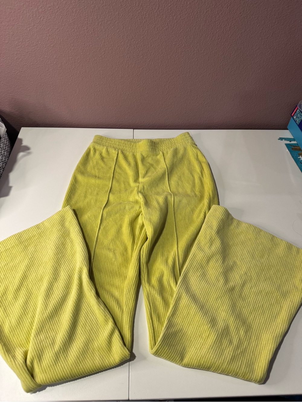 aerie Bright Yellow Ribbed Wide-Leg Pants